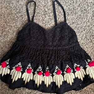 LeifsdottirAjjuuuyh Black Camisole with Red and Gold Accents
